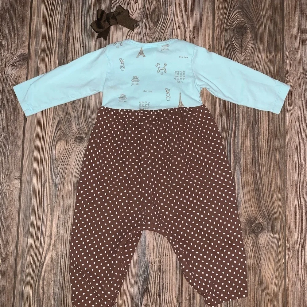 Sweet Potatoes Romper Long Sleeve Poodle Polka Dots Bon Jour Cotton 12 Months